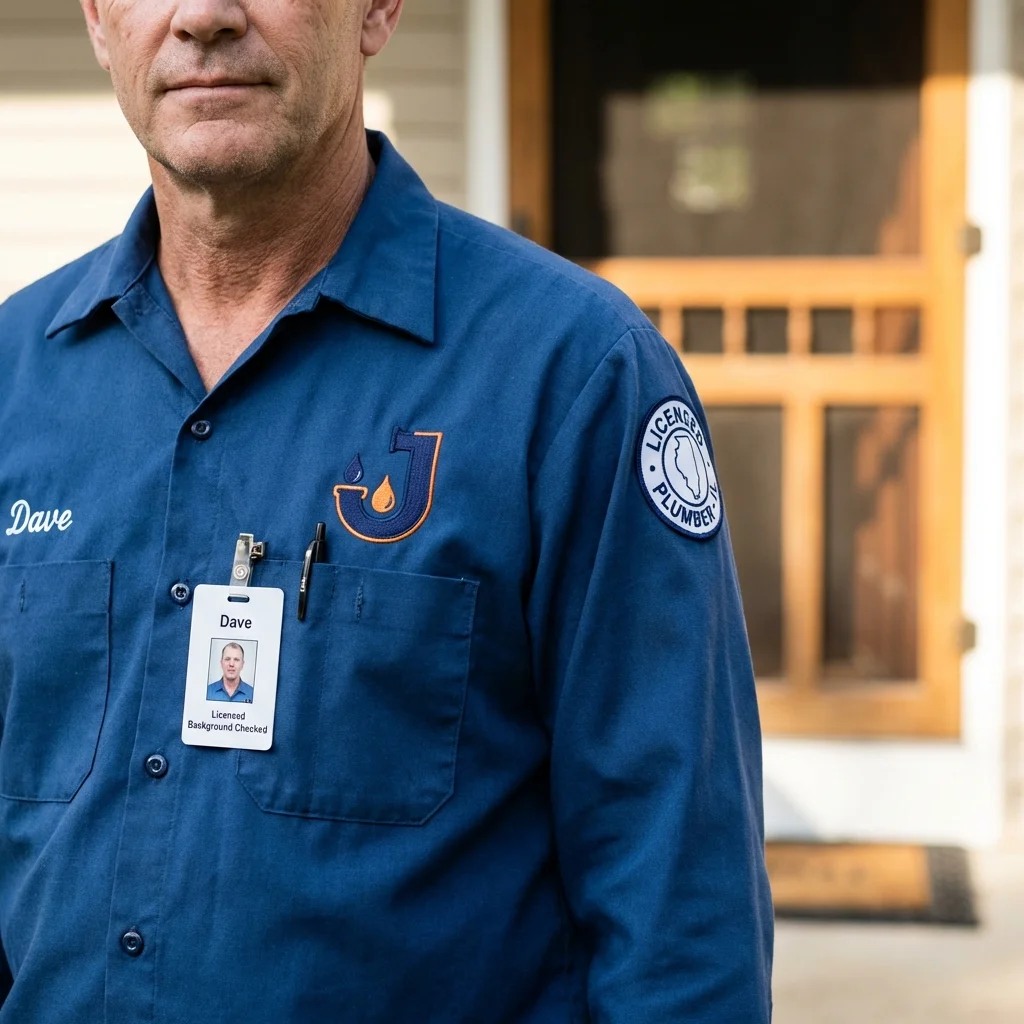 Licensed plumber showing ID badge in Eastlake, OH