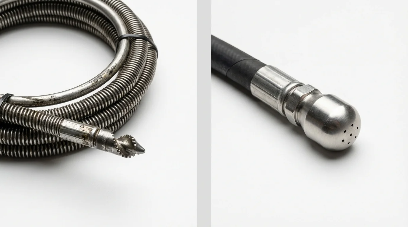 Drain snake cable and hydro jetting nozzle used for drain cleaning in Eastlake, OH