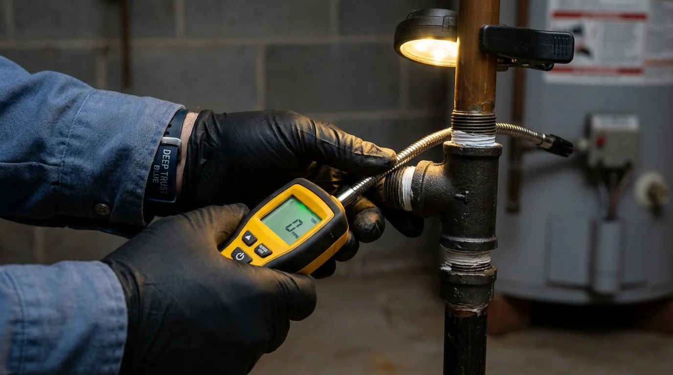 Gas leak detection with electronic sniffer by Johns Plumbing LLC in Eastlake