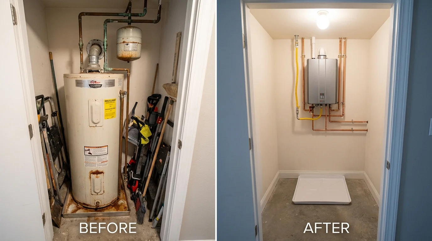 Tank water heater versus wall-mounted tankless unit comparison for Eastlake, OH homeowners