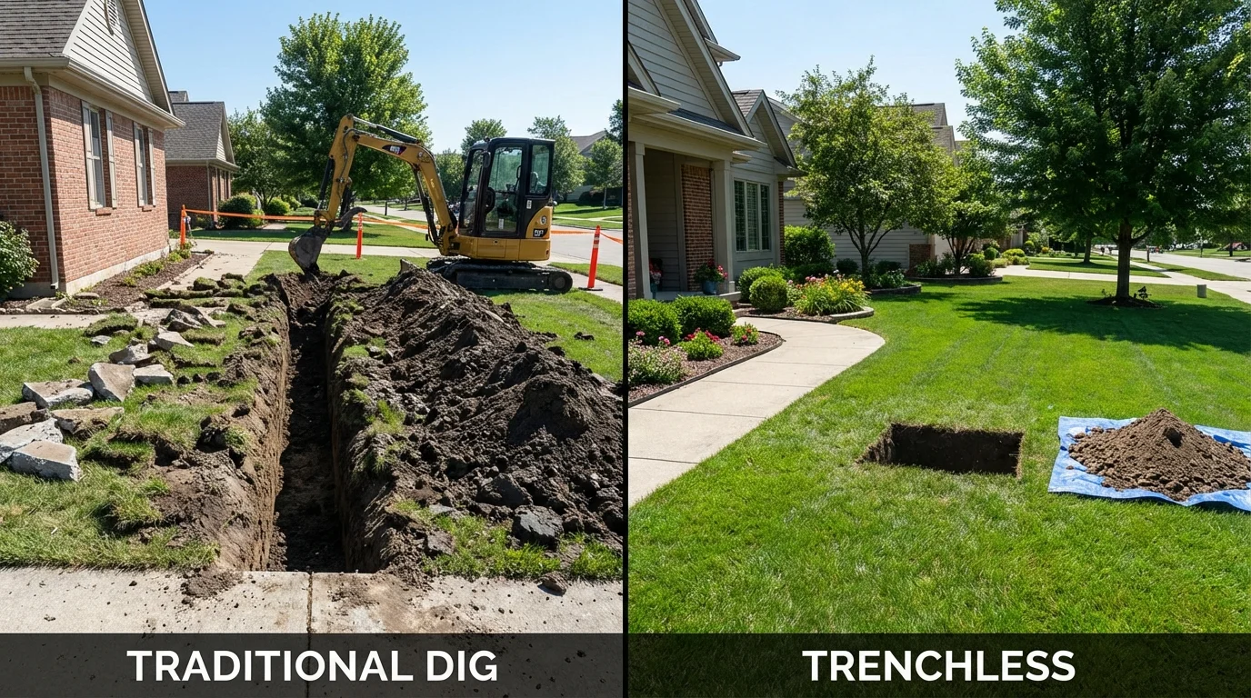 Trenchless sewer repair with minimal yard damage versus traditional excavation in Eastlake, OH